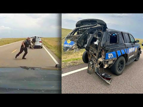 Car Crashes Into Police Car in the Middle of Empty Highway