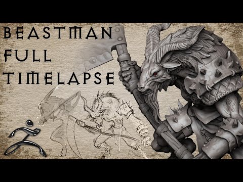 Sculpting a Beastman Miniature | Full 2-Hour Zbrush Sculpting Process by Andrea Tarabella