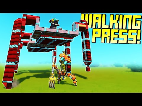 Impractical Weapons: A Walking Hydraulic Press?! - Scrap Mechanic Gameplay