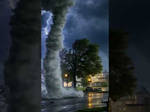 Double Tornado in town at night #terribletornado #hurricane #storm #tornadousa