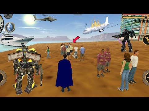 Vegas Crime Simulator - (Airplane Crashed on Port Side) - Transformer Robot Destroy Airplane - HD