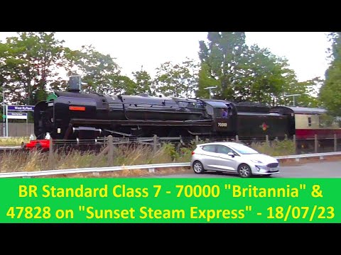 70000 "Britannia" top & tailed with 47828 with the Steam Dreams "Sunset Steam Express" on 18/07/23