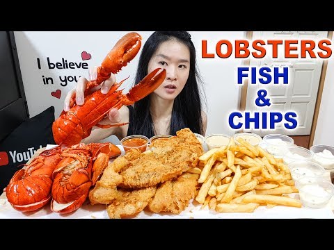 SEAFOOD FEAST! Boston Lobsters, Fish N' Chips w/ Chili Crab Sauce, Fries | Eating Show Mukbang