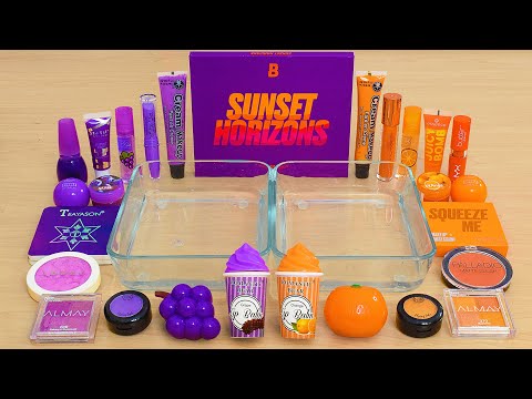 Grape vs Orange - Mixing Makeup Eyeshadow Into Slime ASMR