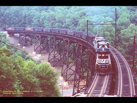 LONG-HOOD FORWARD, as intended. NS on Garwood Trestle, 1988