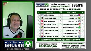 Palpites bolão da galera dia 18/07/2024