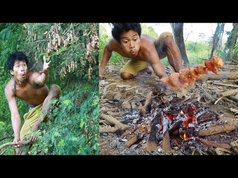 survival in the rainforest Find food - Rich fruits at up the hill- Sweet Potatoes Tamarind