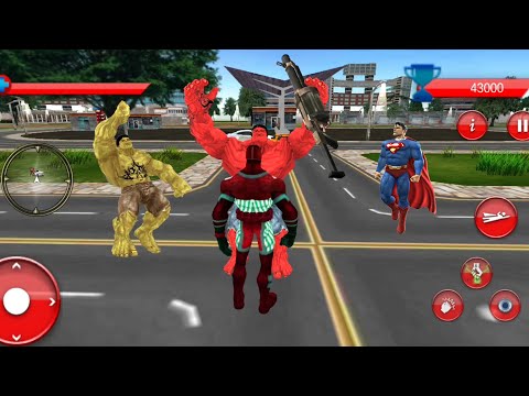 Flying Captain Hero Vs Red Hulk Vs Incredible Monster Vs Superman - Flying Captain Hero City Battle