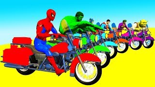 Kid Color LEARN FUN Spiderman Cartoon on Motor Bikes Police Cars Chasing And Avengers for Children Mp4 3GP & Mp3