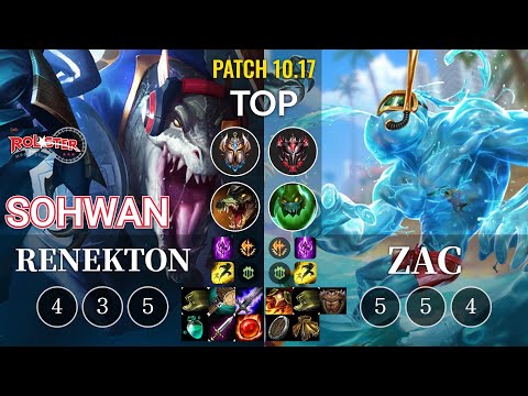 KT SoHwan Renekton vs Zac Top - KR Patch 10.17