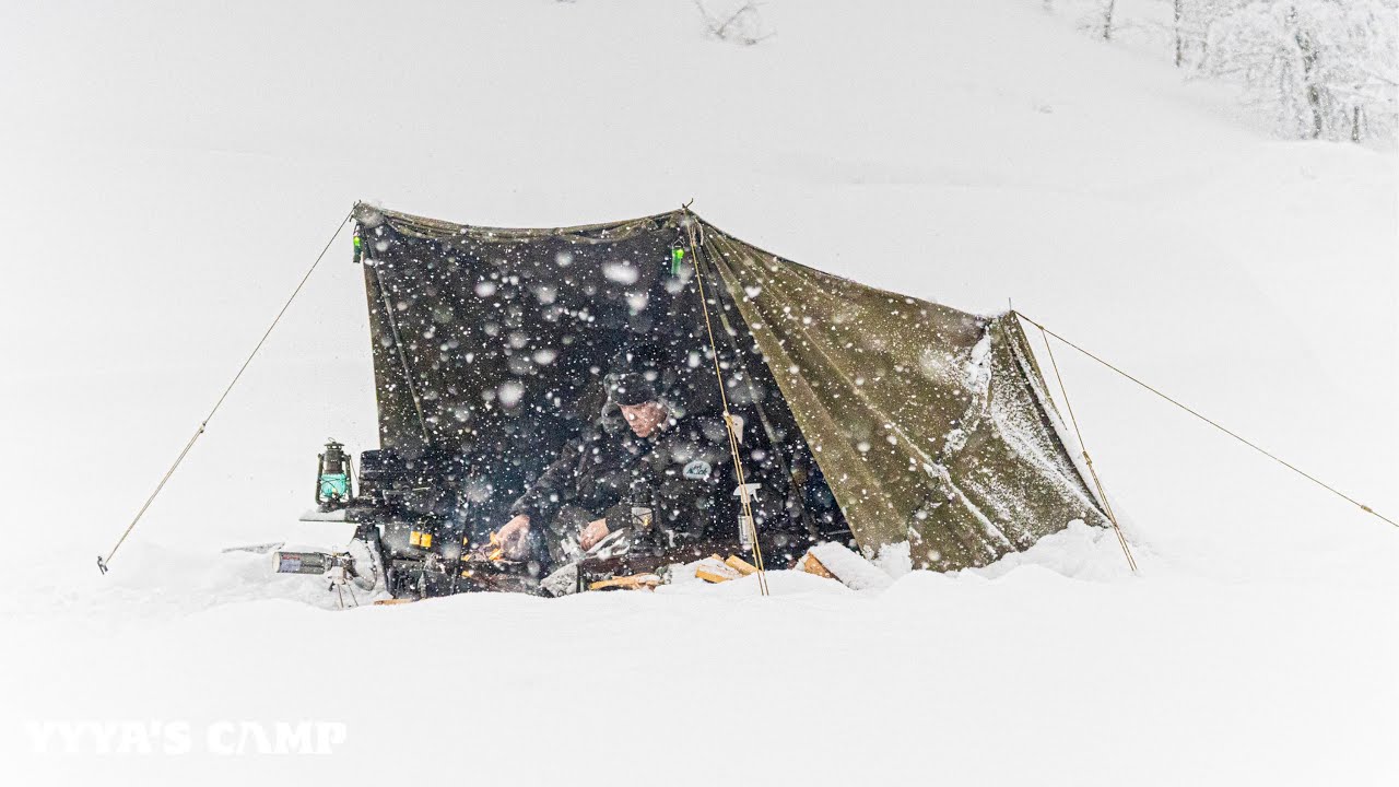 【ソロキャンプ】大雪の中で過ごす軍幕野営！これが雪中キャンプのリアル！【バンドックソロベースEX】