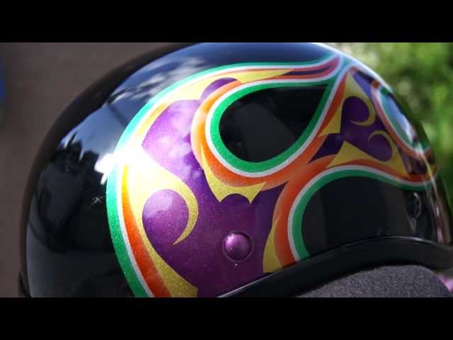 カスタムペイント　ダックテールヘルメット　奈良フレイムス　パープル