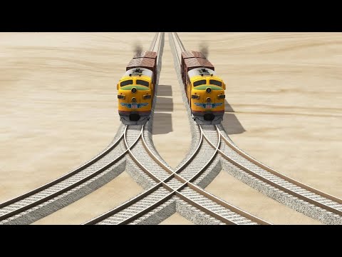 Trains Vs Weird Overlapping Rail Tracks - BeamNG.Drive