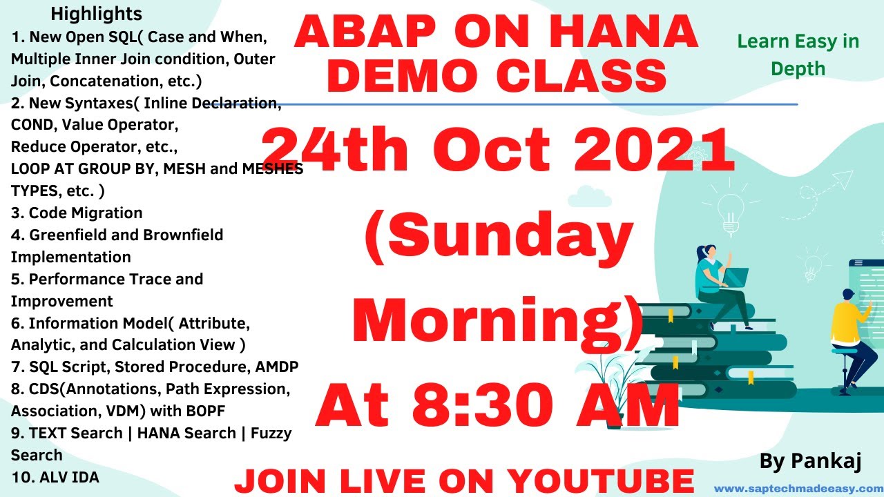 ABAP ON HANA DEMO CLASS | 24TH OCT | 8.30AM | AMDP | CDS | SQL SCRIPT | NEW OPEN SQL | NEW SYNTAXES