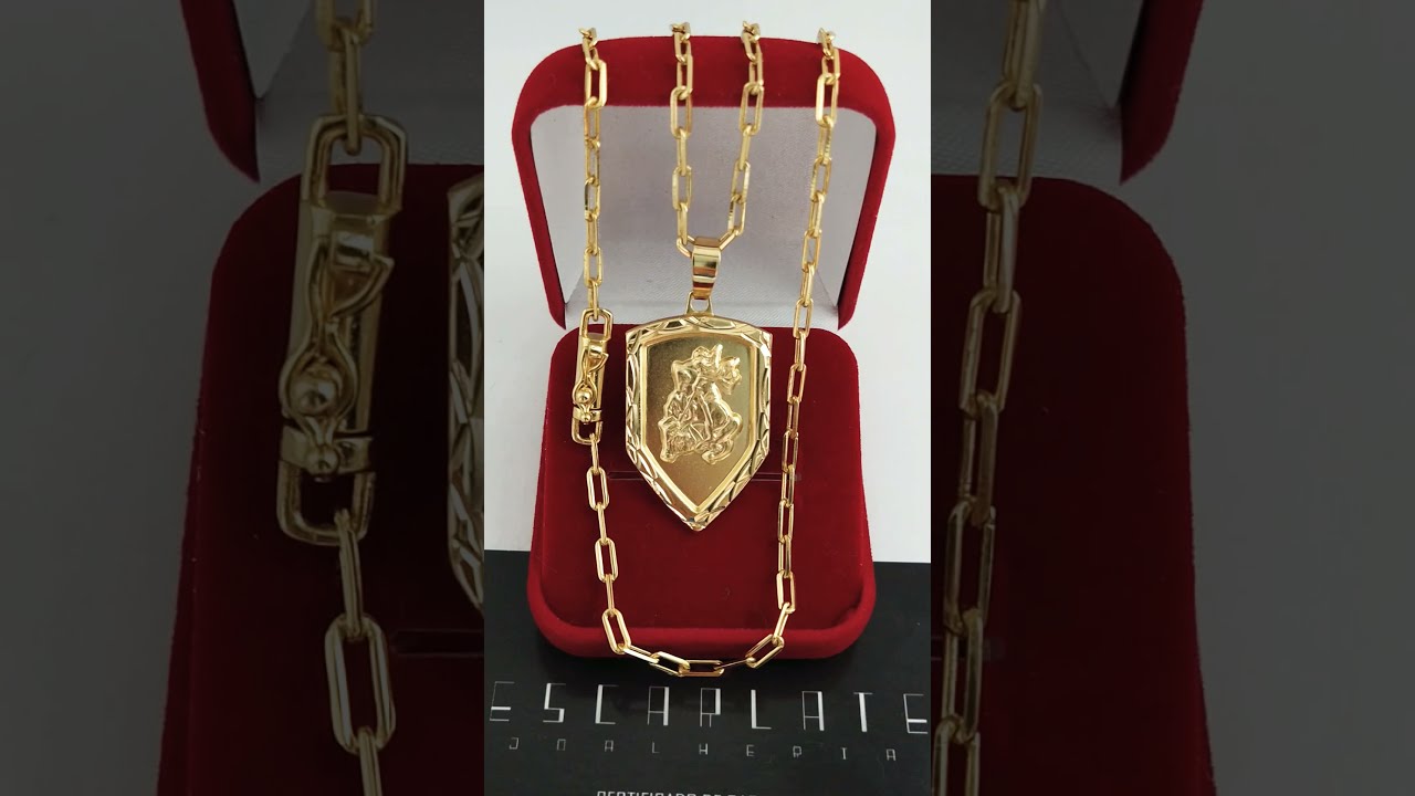 Cordão Masculino Banhado a Ouro 18K Com Pingente Escudo São Jorge
