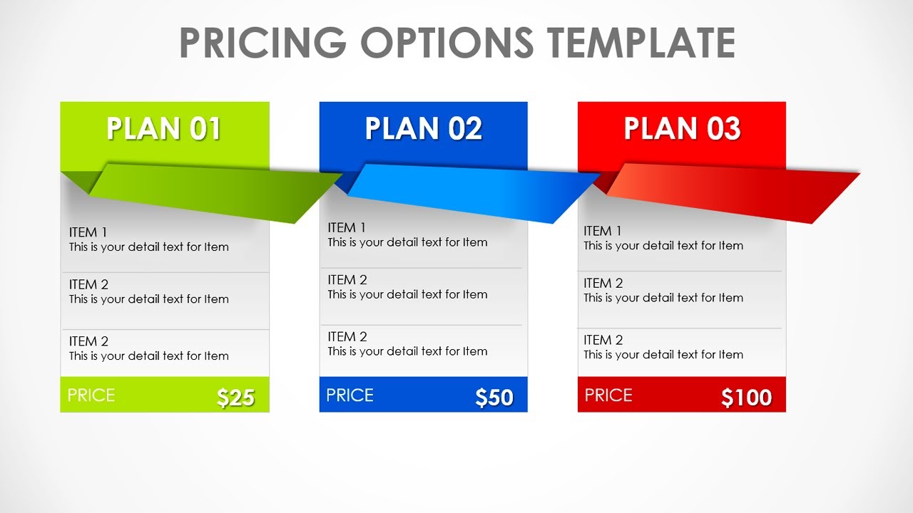 Create 3 Folded paper options template in PowerPoint | Pricing comparison | Free Download