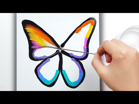 (322) Rainbow Butterfly | Chain pull technique | Acrylic Pouring | Fluid acrylic | Designer Gemma77