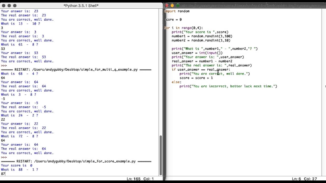 Creating a Maths quiz in Python Step 5