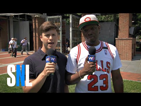 Colin Jost and Michael Che Chat With Bernie Supporters at the DNC
