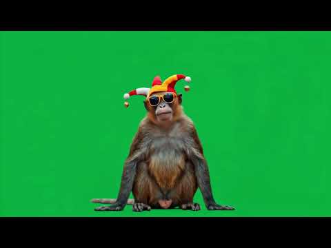 The chimpanzee in the jingle bell hat is amusing 4k green screen #funnymonkey