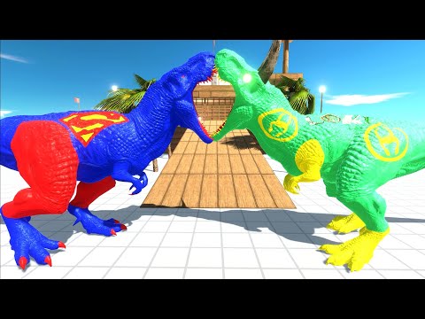 SUPERMAN T-REX vs LOKI T-REX DEADLY TOUR - Animal Revolt Battle Simulator ARBS