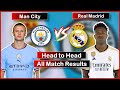 Real Madrid vs Man City Head To Head All Matches Results