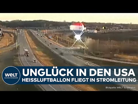 USA: Korb abgetrennt! Heißluftballon fliegt bei Notlandung in Stromleitung! Feuer am Boden!