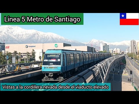 Metro de Santiago Linea 5: Vistas a la cordillera Nevada.Trenes NS74 NS93 NS16+Viajes en NS74