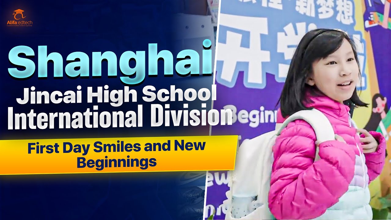 Shanghai Jincai High School International Division JCID students on their first day smiling and starting new beginnings in Pudong Shanghai