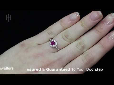 9ct White Gold Diamond & 0.70ct Ruby Halo Dress Ring - Hatton Jewellers London HJ281