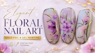 Micro floral nail art with gel over tie dye background. Summer nail art 