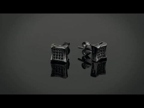 Mens Square Pave CZ Kite Stud Earrings Gold Plated 925 Silver 7 -12 MM