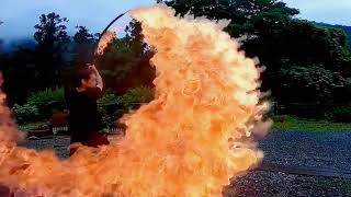 Real life Fire breathing sword user