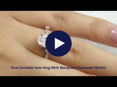 Oval Invisible Halo Ring With Marquise Diamonds On Band In Unusual Style PR1022