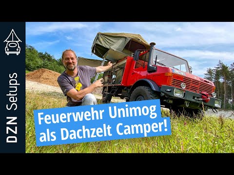 Feuerwehr Unimog als Dachzelt Camper | U1300L mit Gordigear Plus 140 Dachzelt