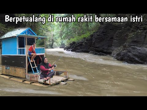 Adventure on a raft in the middle of the river with my wife