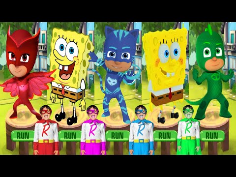 Tag with Ryan PJ Masks vs Spongebob: Sponge on the Run All Charascters Unlocked Catboy Gekko Owlette