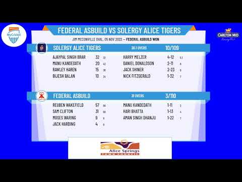 ASCA Carlton MID A Grade One Day Competition Round:2  Federal ASbuild v Solergy Alice Tigers