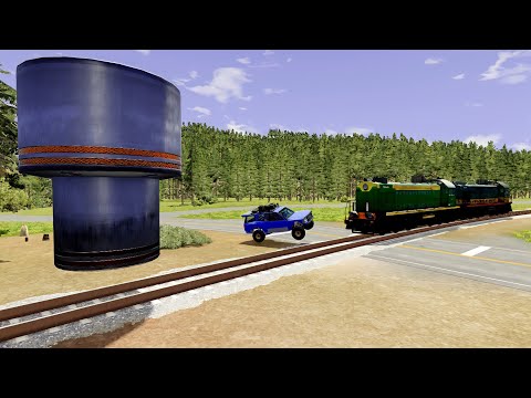 Impossible Hydraulic Press vs Trains Crossing Rail Track - BeamNG.Drive