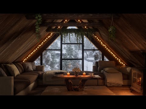 Cozy Attic Ambience 🌙 Fall Asleep To Winter Wind & Crackling Fire Sounds In Your Cozy Attic Hideout