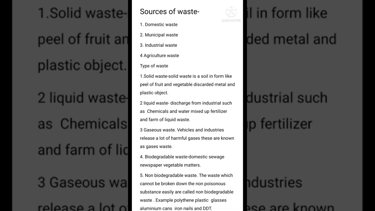 sources of waste and types of waste.