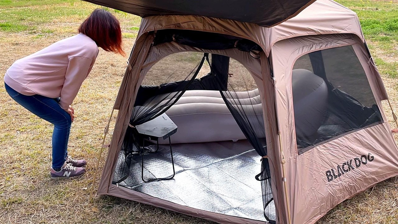 【3秒設営】暴風でテント？誰もいない河川敷でぼっちキャンプしてみた