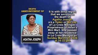 Agatha Joseph ~ Short Obituary