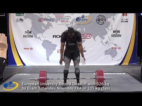 European University Record Deadlift with 326 kg by Eliam Tchandeu Noundou FRA in 105 kg class