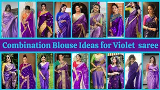 Violet Saree Blouse Combination || Violet Colour Saree Contrast Blouse