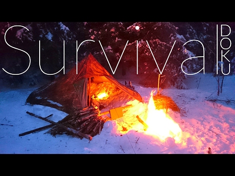 Spannende Survival Abenteuer Doku 4 Tage im Winterwald bei -12 Grad Lagerbau, aus dem Rucksack leben