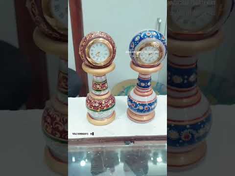 Indian Rajasthani Art Work Marble With Gold Painted Work Decoration Watch