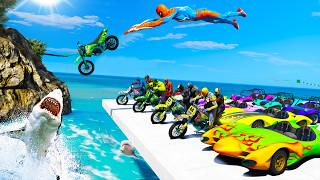 Parkour sobre o mar em Motocicletas, Carros, Mini - Motorcycle Trials and Spiderman challenge!