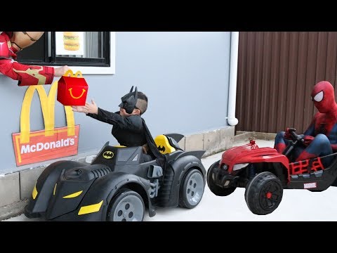 McDonalds Drive Thru Prank!! Batman Payback Time for Spiderman Ckn Toys