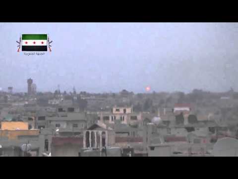 استهداف مدفع 14.5 لقوات النظام بصاروخ تاو من قبل الجيش الحر في المليحة الغربية في محافظة درعا